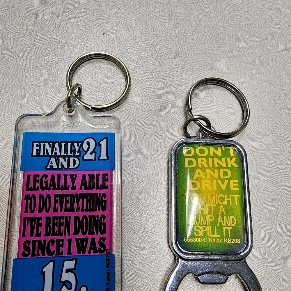 Vintage Keychain Lot Of 2 Novelty Spencer's Keychains 90's 21 Legal Bottle Opene